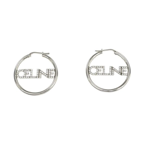 Celine Earrings Hoop Earrings Crystal Silver Color Pair Accessories